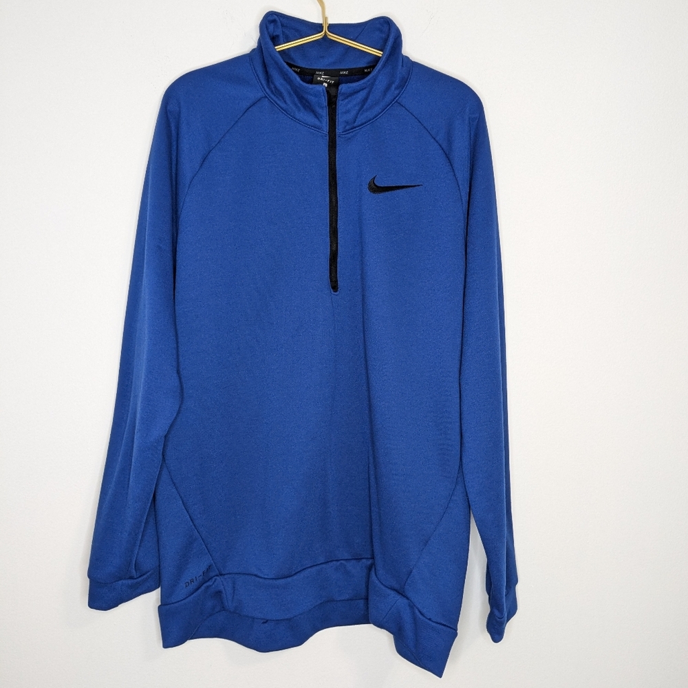 Nike Mens Large Blue Dri-Fit Standard Fit Running 1/4Zip Pullover Fleece Sweater